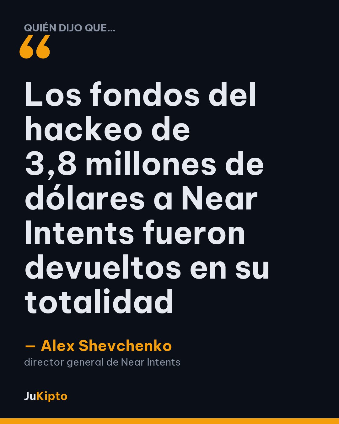 «Los fondos del hackeo de 3,8 millones de dólares a Near Intents fueron devueltos en su totalidad» — Alex Shevchenko