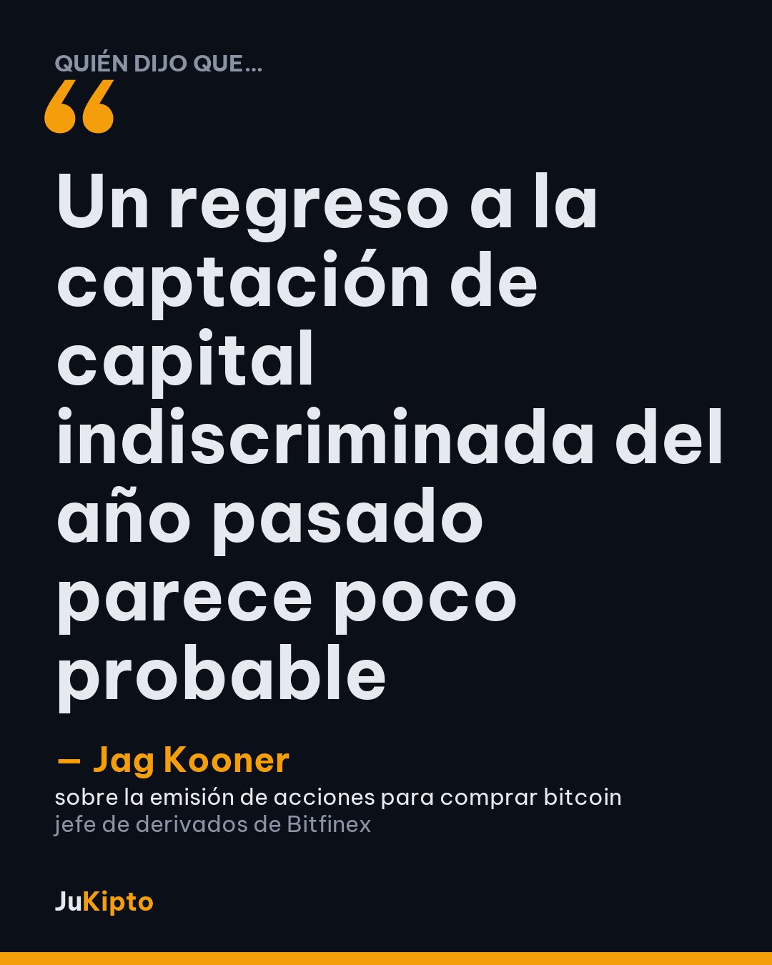 «Un regreso a la captación de capital indiscriminada del año pasado parece poco probable» — Jag Kooner, sobre la emisión de acciones para comprar bitcoin