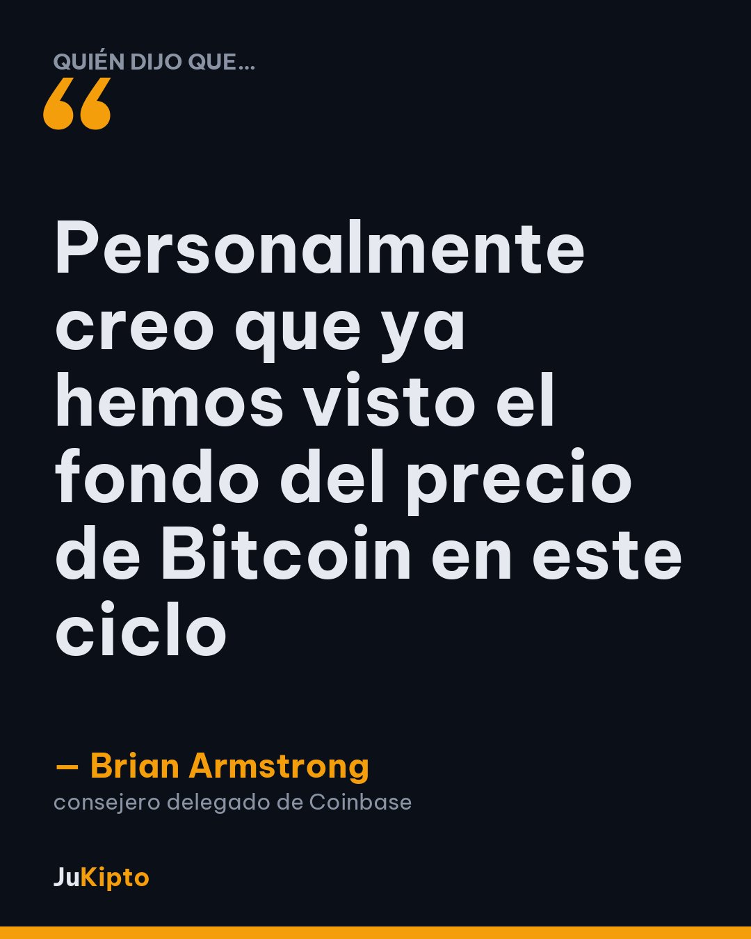 «Personalmente creo que ya hemos visto el fondo del precio de Bitcoin en este ciclo» — Brian Armstrong
