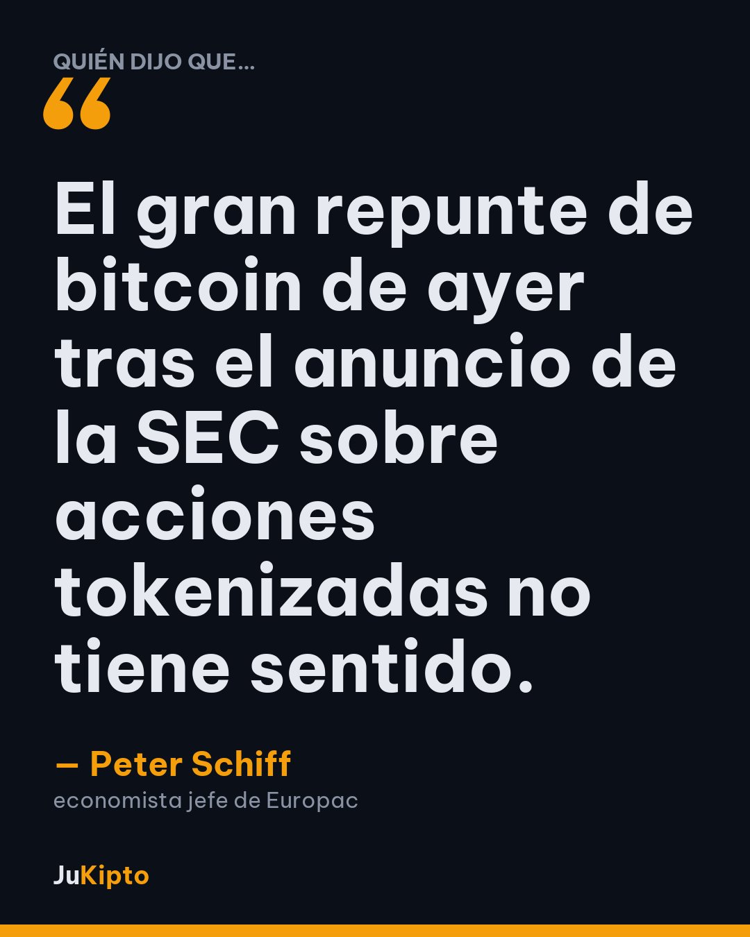 «El gran repunte de bitcoin de ayer tras el anuncio de la SEC sobre acciones tokenizadas no tiene sentido.» — Peter Schiff