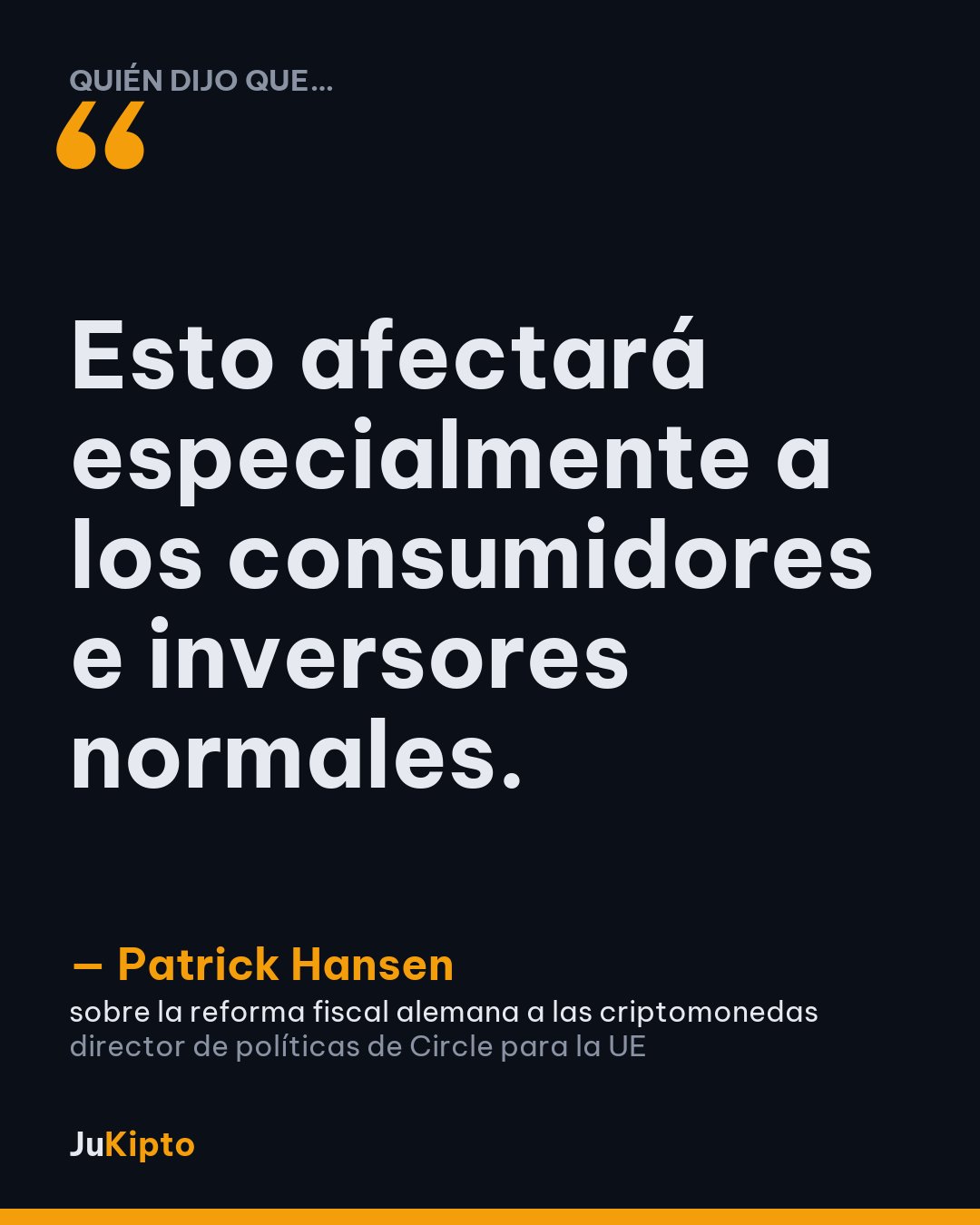 «Esto afectará especialmente a los consumidores e inversores normales.» — Patrick Hansen, sobre la reforma fiscal alemana a las criptomonedas
