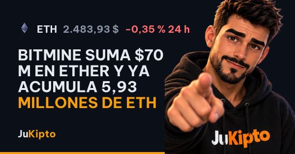 Bitmine suma $70 M en ether y ya acumula 5,93 millones de ETH