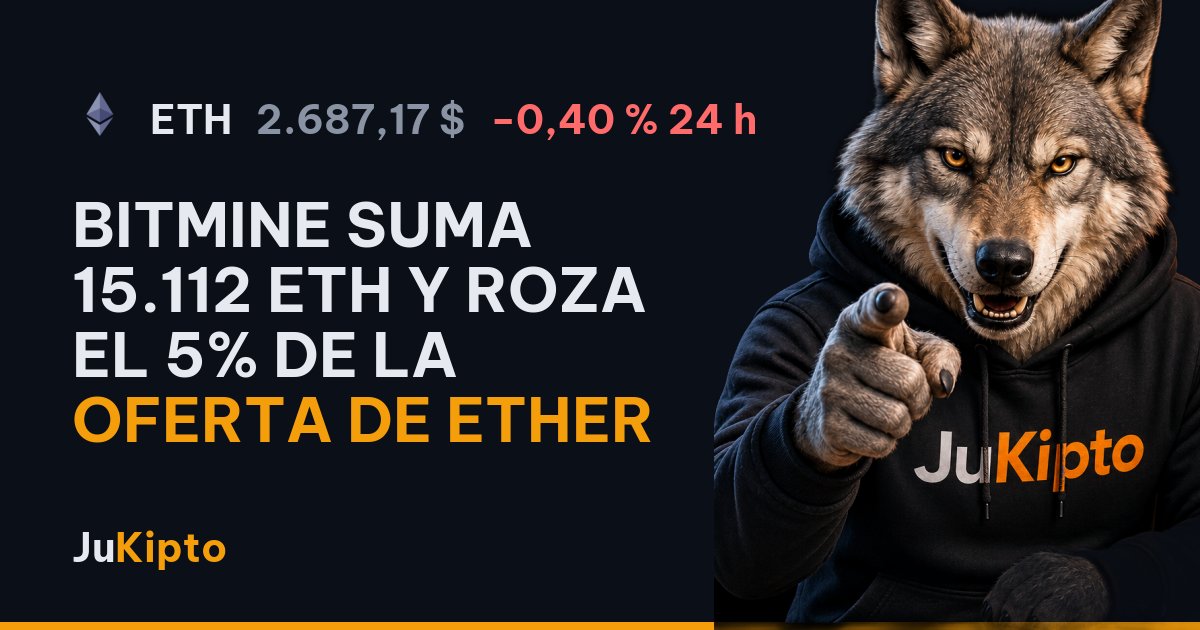 Bitmine suma 15.112 ETH y roza el 5% de la oferta de ether